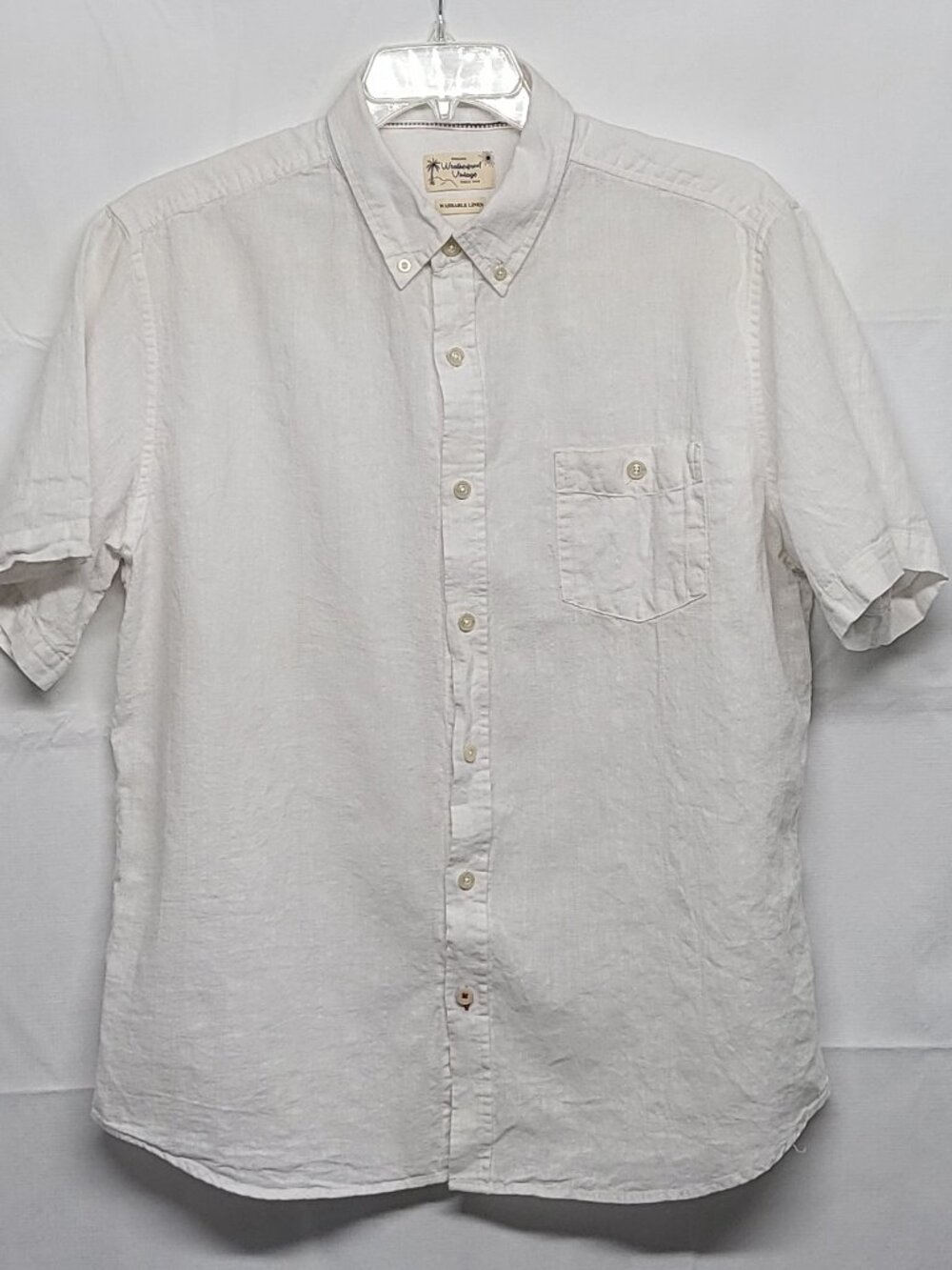 Weatherproof Vintage Shirt Washable Linen Mens XL Button Down Short Sleeve White